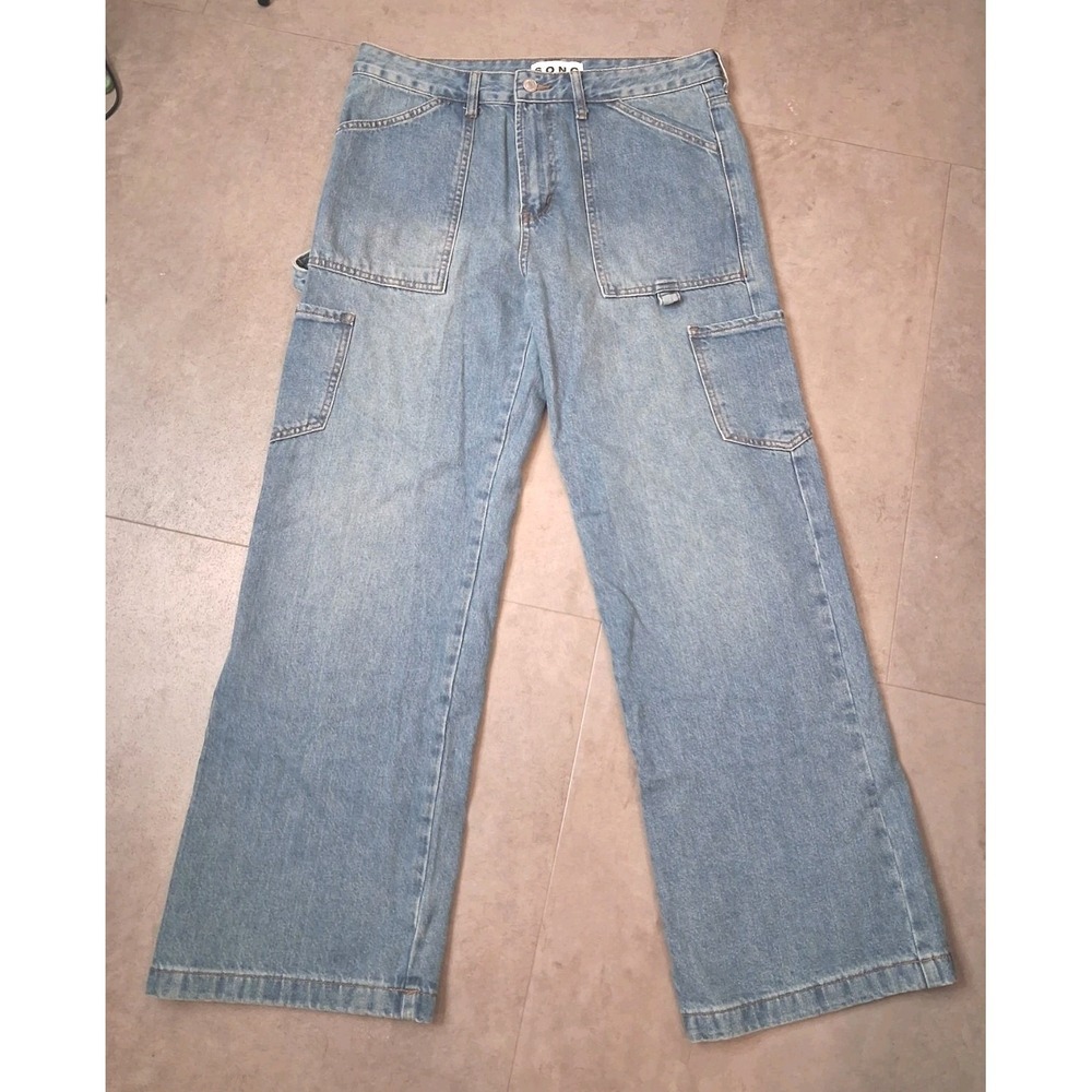New S.O.N.G Low Rise Baggy Jeans Womens Size 9 Cotton Carpenter - Picture 2 of 8